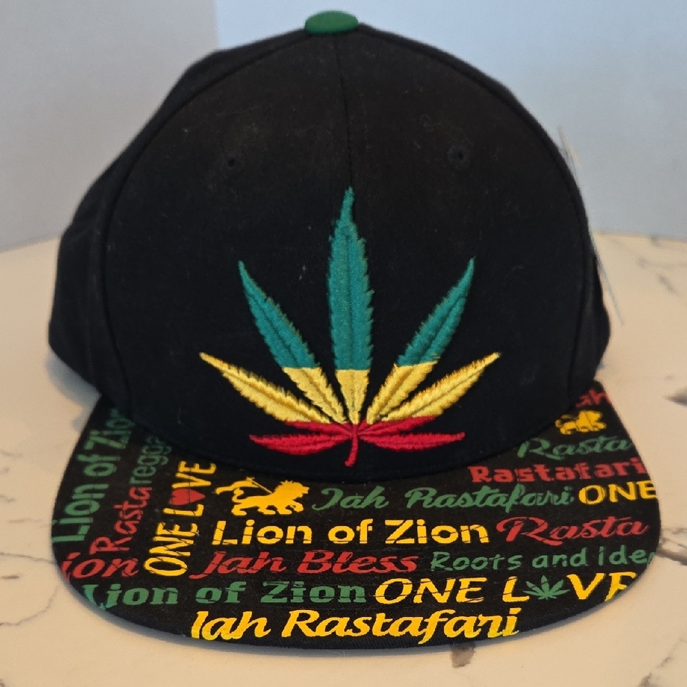 Rasta‎ Vibes Black Hat with Embroidered Leaf
